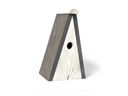 Dřevěná ptačí budka ve tvaru A - šedá patina