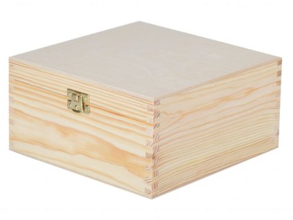 Dřevěná krabička s víkem a zapínáním - 20 x 20 x 10 cm přírodní