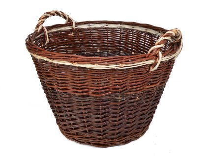 Kulatý proutěný koš dřevo a seno s dvěma uchy - Ø 50 cm
