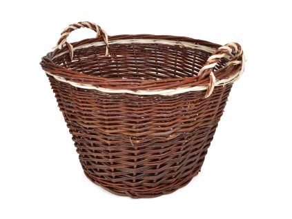 Kulatý proutěný koš dřevo a seno s dvěma uchy - Ø 45 cm