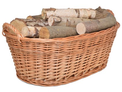 Oválný proutěný koš na dřevo ke krbu s dvěma uchy - délka 70 cm