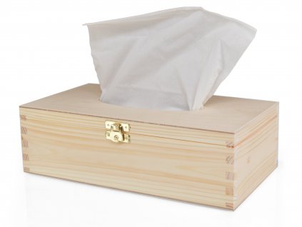 Dřevěná krabička na papírové kapesníky s panty a zapínáním