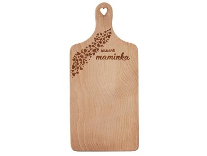 Bukové prkénko NEJLEPŠÍ MAMINKA se srdíčky - 30 x 14 cm