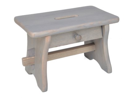 Dřevěná stolička se šuplíkem, nátěr šedá patina