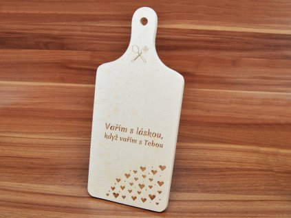 Bukové prkénko VAŘÍM S LÁSKOU, KDYŽ VAŘÍM S TEBOU - 32 x 14 cm