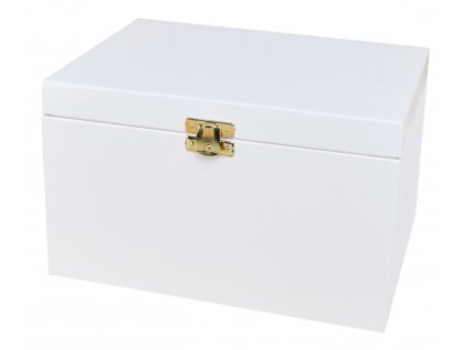 Bílá dřevěná krabička s víkem a zapínáním - 22 x 16 x 13,5 cm