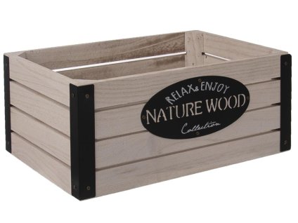 Dřevěná bedýnka RUSTIC s kovovými rohy - 31 x 21 x 13 cm