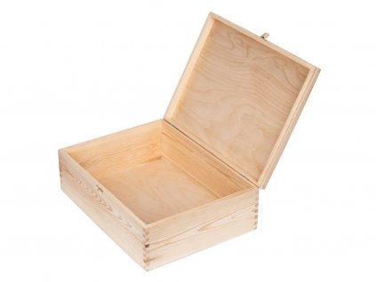 Dřevěná krabička s víkem a zapínáním - 40 x 30 x 13,5 cm, přírodní