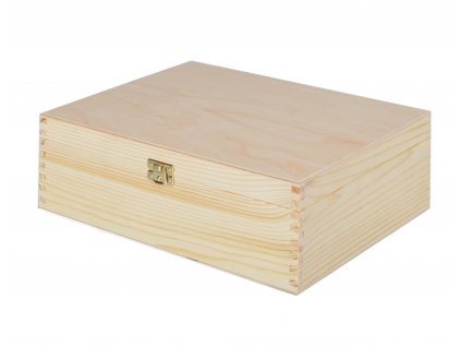 Dřevěná krabička s víkem a zapínáním - 30 x 25 x 10 cm, přírodní