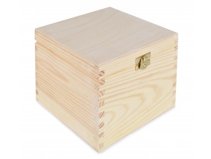 Dřevěná krabička s víkem a zapínáním - 16 x 16 x 10,5 cm, přírodní