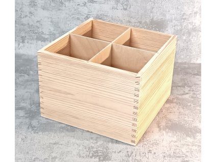 Dřevěný box s přepážkami na dochucovadla - 20 x 20 x 14 cm