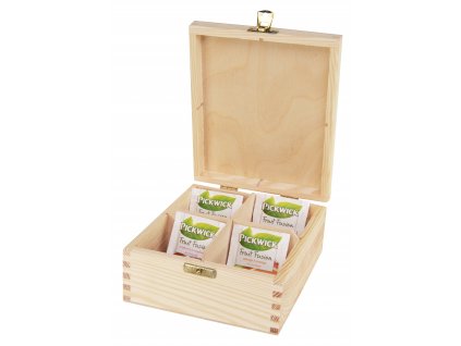Dřevěná krabička na čaj s čtyřmi přihrádkami a zapínáním II. - 2. jakost