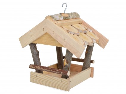 Dřevěné ptačí krmítko pro malé ptáčky s úchytem pro snadné zavěšení - 2. jakost