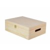 Dřevěná bedýnka s víkem a zapínáním 40 x 30 x 13 cm - přírodní borovice - 2. JAKOST!