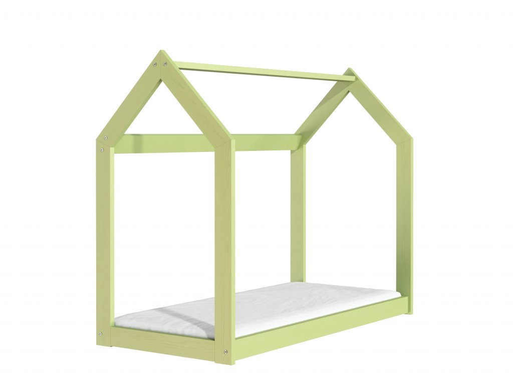 Dřevěná postel domeček 160 x 80 cm zelená + rošt
