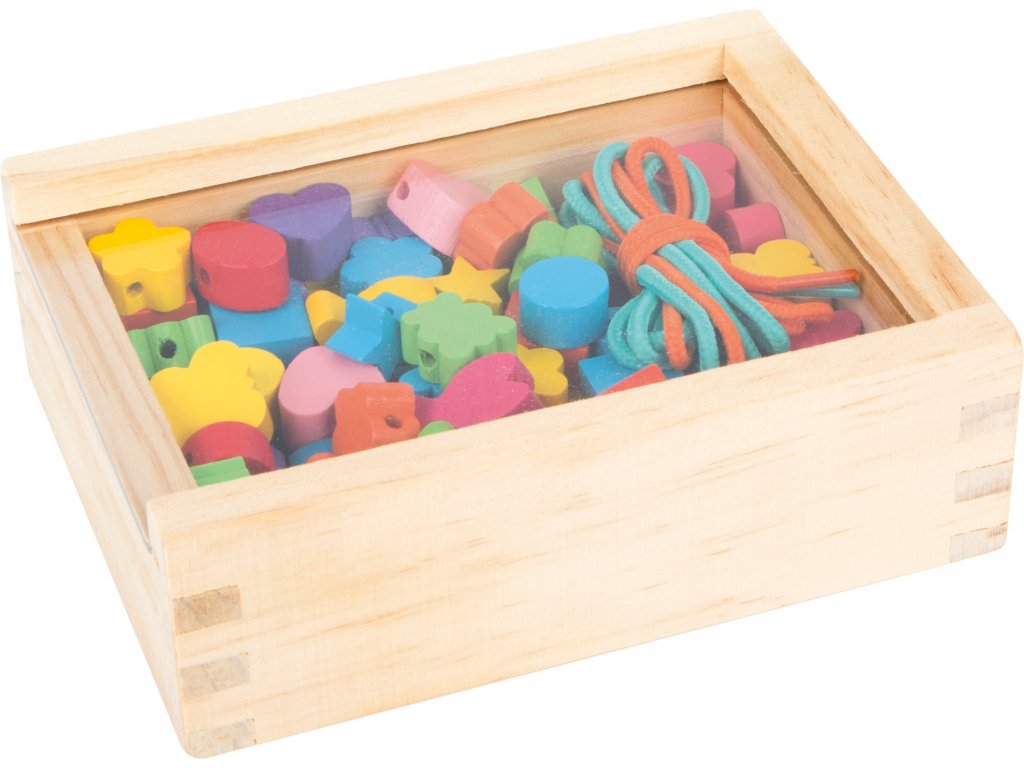 Dřevěné navlékací korálky v krabičce