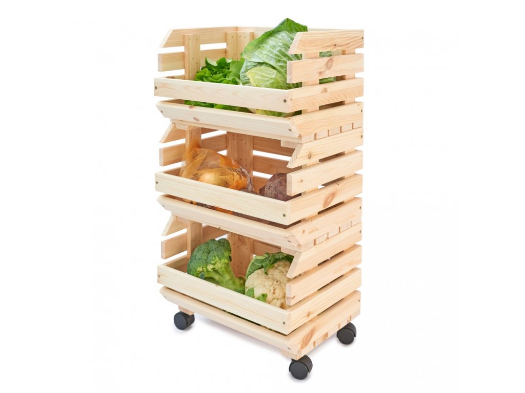 Dřevěný bedýnkový vozík na ovoce a zeleninu