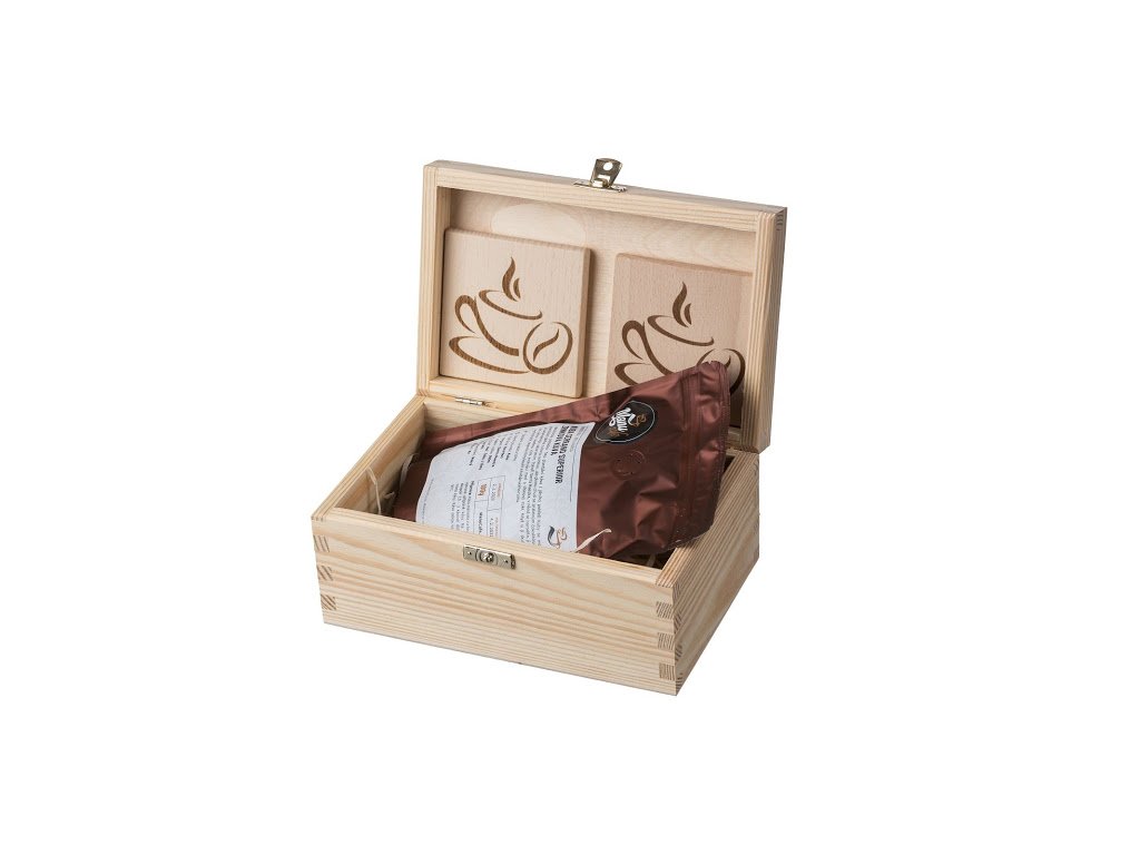 Dárková dřevěná krabička pro milovníky kávy