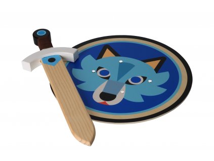 Dřevěný štít s mečem - Vlk