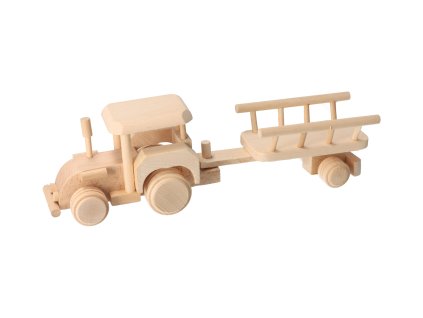 Dřevěný traktor s vlečkou