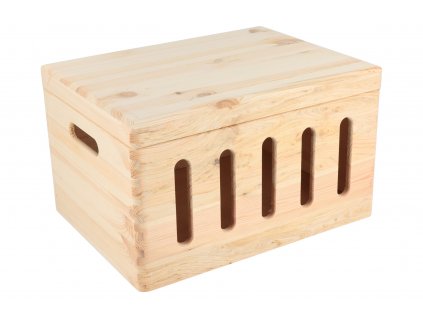 Dřevěný box s výřezy a víkem 40 x 30 x 23 cm