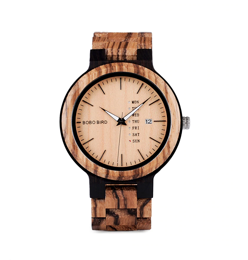 Dřevěné hodinky Bobo Bird s datumovkou - světlé