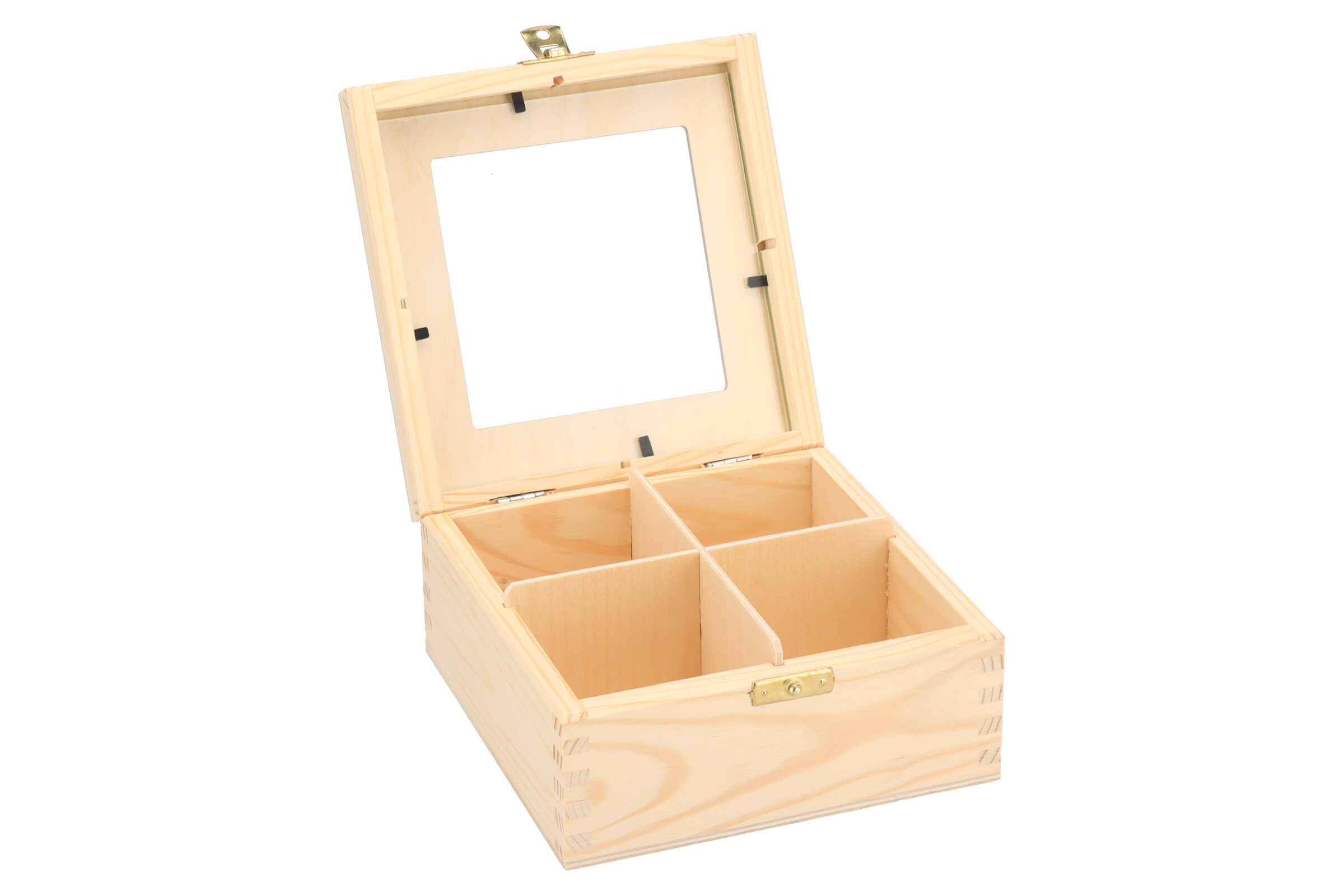 Dřevěná krabička se sklem - 4 přihrádky