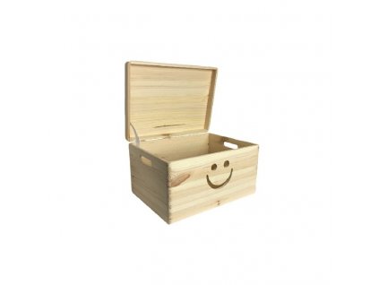 Drevený box s úsmevom a viekom 40 x 30 x 23 cm