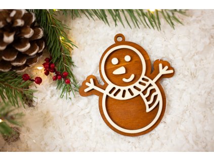 Drevená vianočná ozdoba Medovník snehuliak