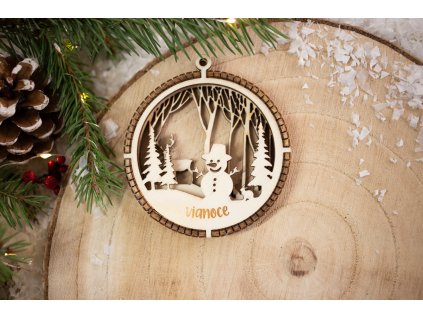 Drevená vianočná ozdoba 3D Guľa A1