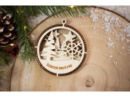 Drevená vianočná ozdoba 3D Guľa A8