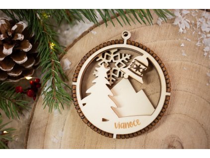 Drevená vianočná ozdoba 3D Guľa B0