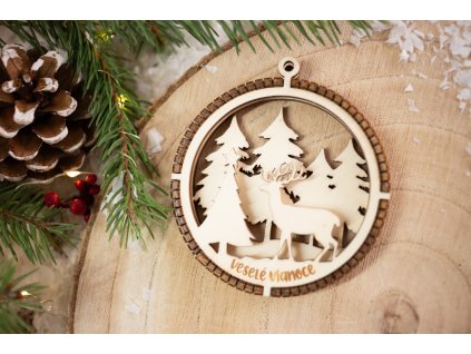 Drevená vianočná ozdoba 3D Guľa C4