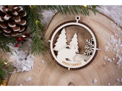 Drevená vianočná ozdoba 3D Guľa C6