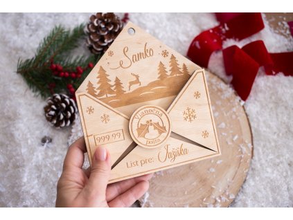 Drevená obálka List Ježiškovi Jelenček