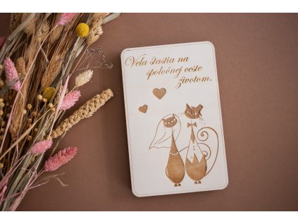 Drevená obálka K SVADBE Mačky