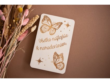 Drevená obálka NARODENINY Motýle