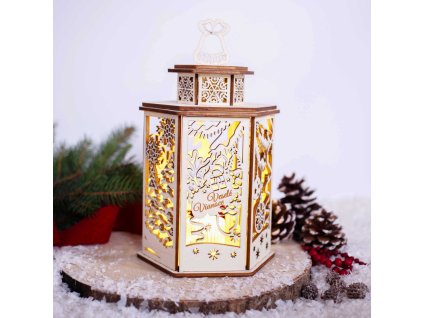 Drevený lampáš Vianočné kúzlo 2