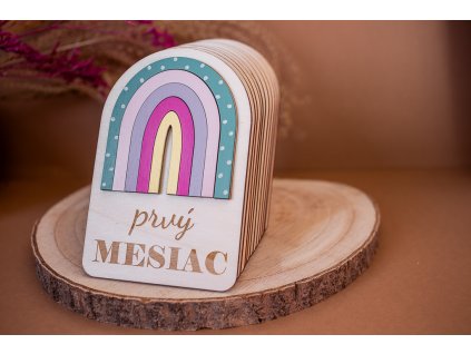 Drevené míľnikové kartičky Dúha