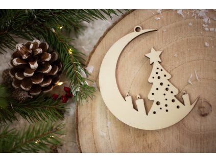 Drevená vianočná ozdoba Mesiačik
