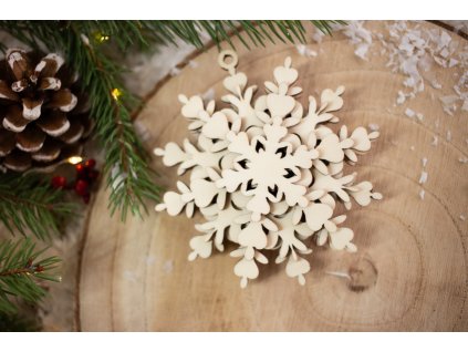 Drevená vianočná ozdoba Vločka veľká 3D