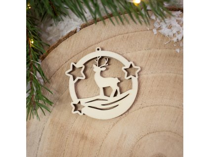 Drevená vianočná ozdoba Guľka jeleň