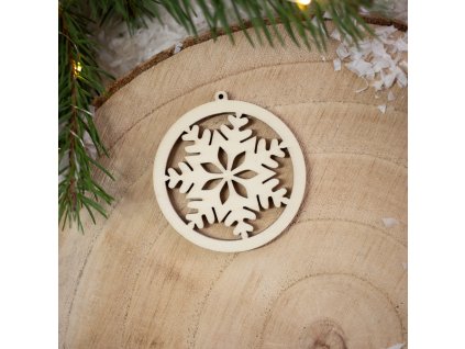 Drevená vianočná ozdoba Guľka vločka