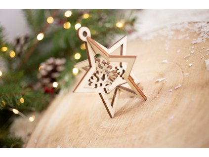Drevená vianočná ozdoba 3D Hviezda 3