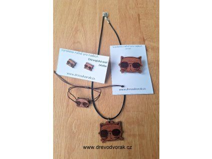 Dřevěné šperky KOČKA V BRÝLÍCH