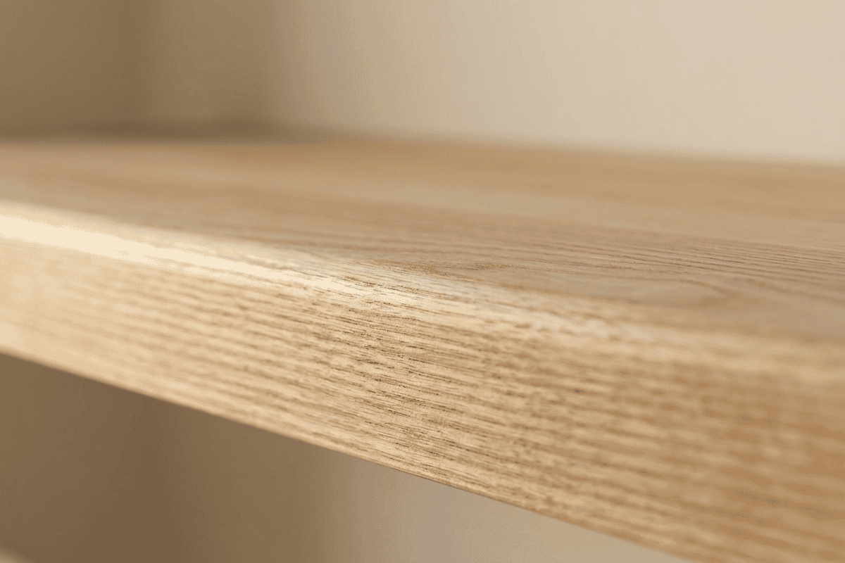 Detail povrchu jaseňovej schodnice – kresba dreva na hrane