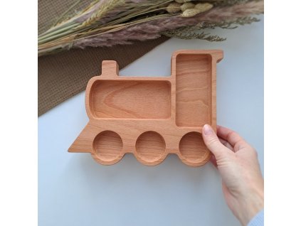 lokomotiva vlak dřevěný talíř ekologický pro děti
