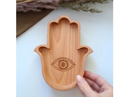 hamsa ruka ochrana oko dřevěný talířek