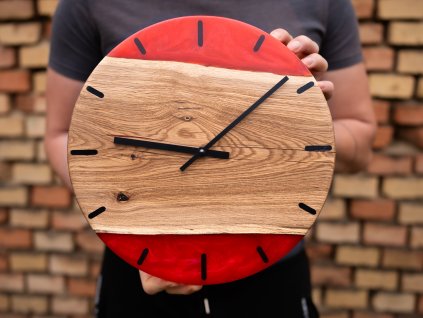 EPOXIDOVÉ HODINY ČERVENÉ - DUB