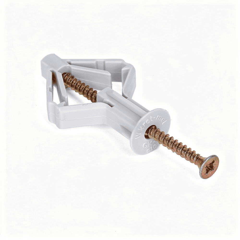 Plastová rozperná hmoždinka typu motýlik v otvorenom stave pre upevnenie do sadrokartónu